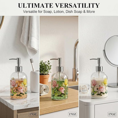 Glass Soap Dispenser Bottle with Pump,Refillable Liquid Hand Dispenser for Bathroom, Kitchen Soap Dispenser 17 oz