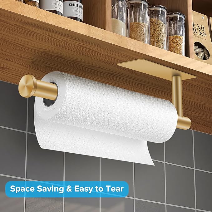 2nd Gen Paper Towel Holder Under Cabinet No Drilling, [More Sturdy] Self Adhesive or Drilling Paper Towel Holder Wall Mount for Kitchen, RV, [Fit Mega Paper Towel Roll] SUS304 Stainless Steel - Image 3