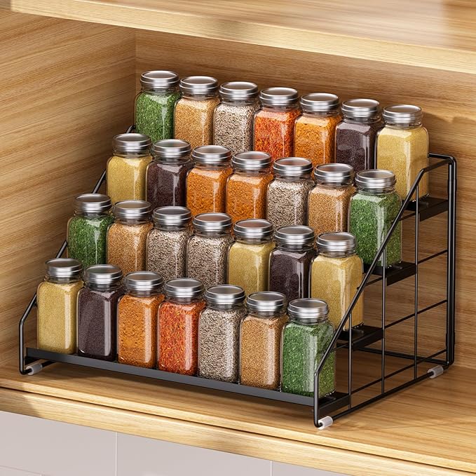 Spice Rack Organizer for Cabinet, 4 Tiered Spice Rack Organizer, Tiered Adjustable Spice Shelf for Kitchen Countertop Organization, Bright Black - Image 8