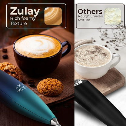 Zulay Kitchen Patented Tornado Triple Whisk Milk Frother with 4 Duracell Batteries – Handheld Foam Maker for Coffee, Lattes, Matcha & Hot Chocolate – Rich, Creamy Froth in Seconds - Sea Depth - Image 6