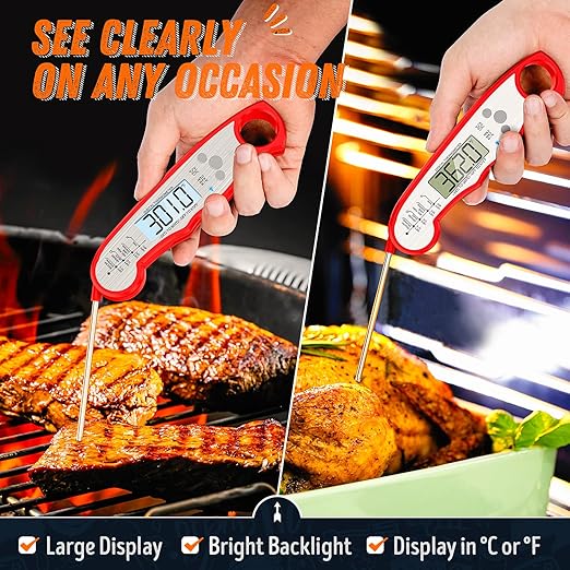 Digital Meat Thermometer, Waterproof Instant Read Food Thermometer for Cooking and Grilling, Kitchen Gadgets, Accessories with Backlight & Calibration for Candy, BBQ Grill, Liquids, Beef, Turkey… - Image 3