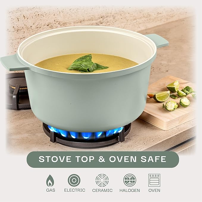 Gotham Steel 5 Qt Dutch Oven Pot with Lid, Nonstick Ceramic Dutch Oven Stock Pot, 10 in 1 Cooking Pot & Dutch Oven for Bread Baking, Stovetop Oven & Dishwasher Safe, Sage Green - Image 4
