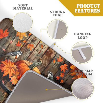 Fall Pumpkin Dish Drying Mat for Kitchen Counter Autumn Pumpkin Dish Mats for Drying 16x18 Inch Kitchen Decor Reversible Absorbent Microfiber Fall Thanksgiving Dishes Pad for Coffee Bar Accessories