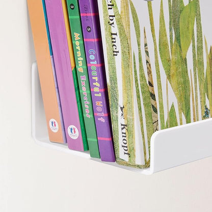 upsimples Acrylic Shelves for Wall Decor, 15" Display Shelf Perfume Organizer for Bathroom, Bedroom, Living Room, Floating Bookshelves for Kids, White, 2 Pack - Image 4