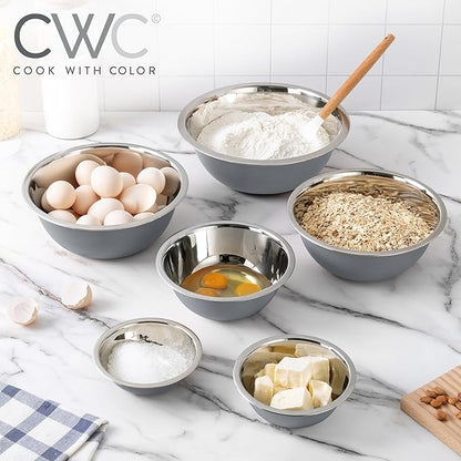COOK WITH COLOR Stainless Steel Mixing Bowls Set - Nesting Bowls, 6 Pieces, Grey - Image 6