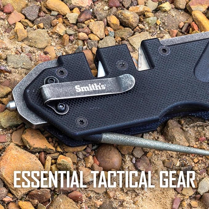 Smith’s Pocket Pal Tactical Knife Sharpener - 2 Stage Sharpener & Diamond Sharpening Rod - Pocket Clip - Outdoor Hunting Knife & Hook Sharpener - Compact & Lightweight - Image 2