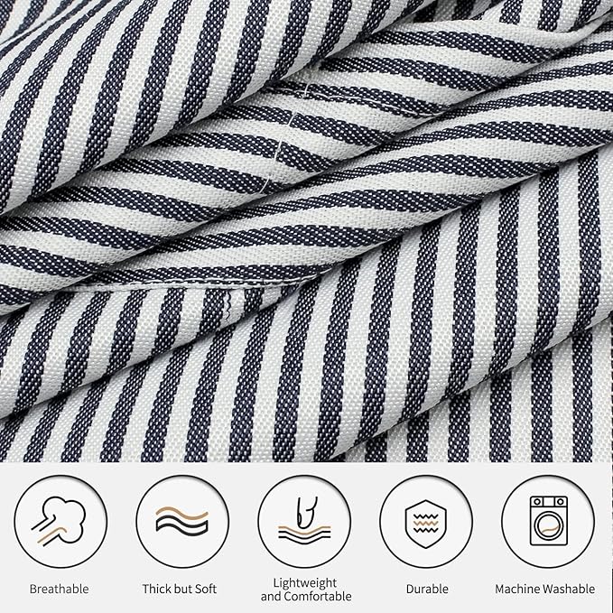 NLUS 2 Pcs Kitchen Cooking Aprons, Poly/Cotton Blend Adjustable Soft Bib Stripe Aprons with 2 Pockets for Women Men Chef (Blue Pinstripes/Black Pinstripes) - Image 4