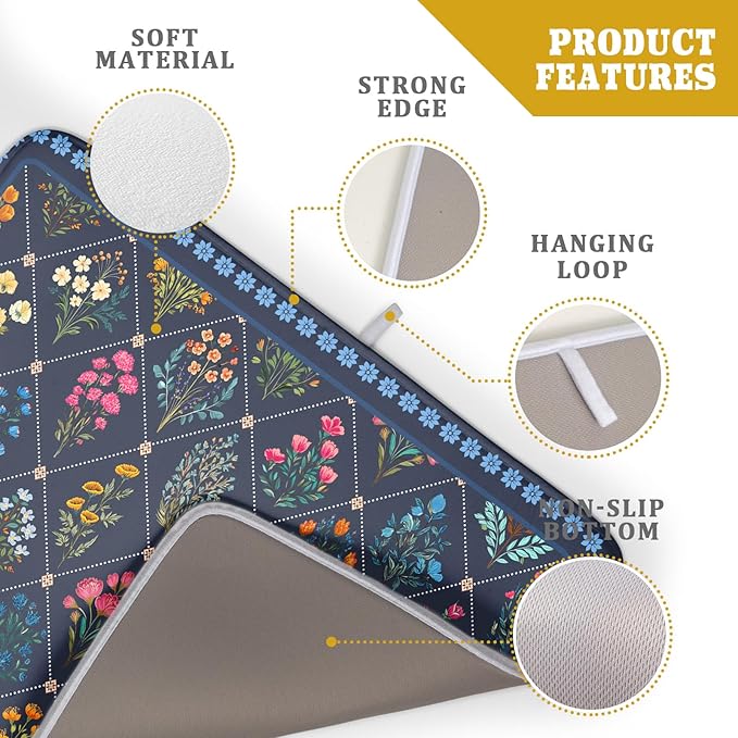 Lapis Blue Dish Drying Mat for Kitchen Counter Flowers Microfiber Absorbent Dish Draining Reusable Washable Large - Image 4