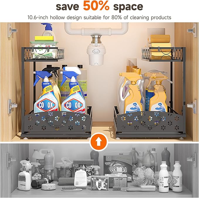 Sevenblue 2 Packs Under Sink Organizer, Height Adjustable 2 Tier Under Kitchen Sink Organizer, Multi-Purpose Storage Shelf for Kitchen Bathroom Cabinet (Metal, Extra Large) - Image 4