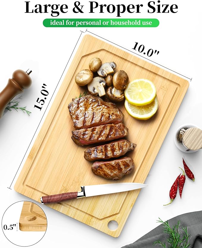 Kitsure Bamboo Cutting Board - Multi-Sizes Wooden Cutting Boards for Kitchen, Convenient Kitchen Essentials with Deep Juice Grooves， Cutting Board for Chopping & Serving, Large, Natural - Image 2