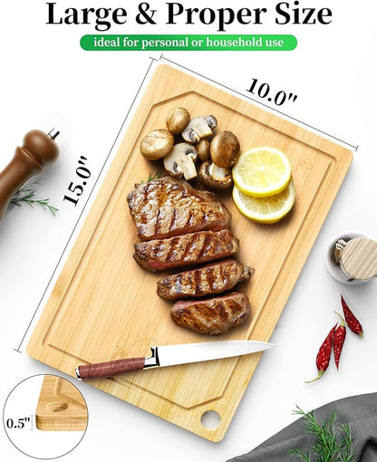 Kitsure Bamboo Cutting Board - Multi-Sizes Wooden Cutting Boards for Kitchen, Convenient Kitchen Essentials with Deep Juice Grooves， Cutting Board for Chopping & Serving, Large, Natural - Image 2
