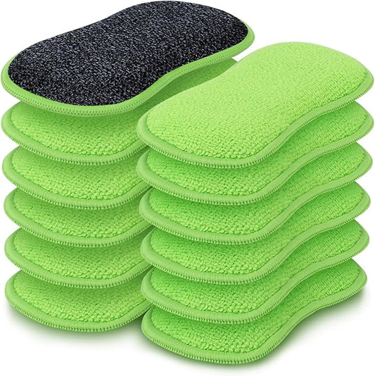 HOMEXCEL 12 Pack Multi-Purpose Scrub Sponges Kitchen Dish Sponge Non-Scratch Microfiber Sponge for Efficiently Cleaning Dishes Pots Pans Green by HOMEXCEL
