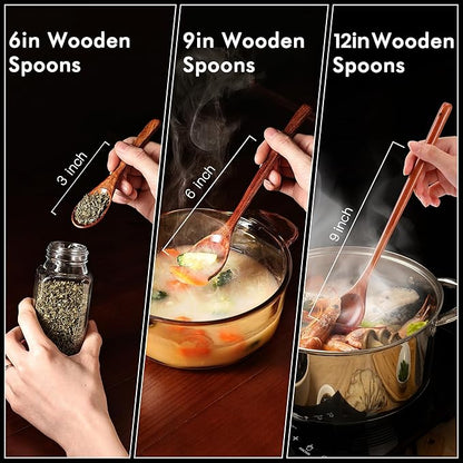 6in Wooden Spoons, 6pcs Soup Spoons Set, Small Wooden Utensils for Coffee, Tea, Jam, Sugar, Ice Cream and Bath Salts (6pcs 6in) - Image 4