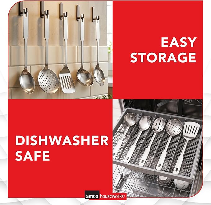 Amco 5 Piece Stainless Steel Cooking Utensil Set - Durable Kitchen Gadgets - Metal Kitchen Accessories - Easy to Clean Kitchen Tools - Image 7