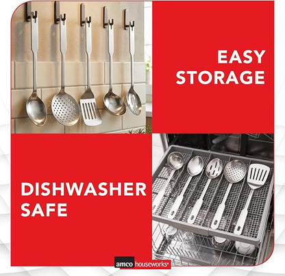 Amco 5 Piece Stainless Steel Cooking Utensil Set - Durable Kitchen Gadgets - Metal Kitchen Accessories - Easy to Clean Kitchen Tools - Image 7