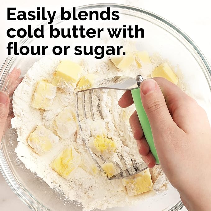 Professional Dough Blender, Pastry Cutter Stainless Steel, Heavy Duty Pastry Blender and Dough Cutter with Blades by Zulay Kitchen - Light Green - Image 3