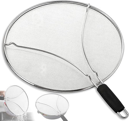 Splatter Screen for Frying Pan & Food Strainer,13 Inch Stainless Steel Grease Splatter Guard,Shield from Splashing Oil, Dishwasher Safe(Black) by PLACHIDAY