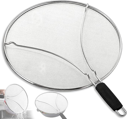 Splatter Screen for Frying Pan & Food Strainer,13 Inch Stainless Steel Grease Splatter Guard,Shield from Splashing Oil, Dishwasher Safe(Black) by PLACHIDAY