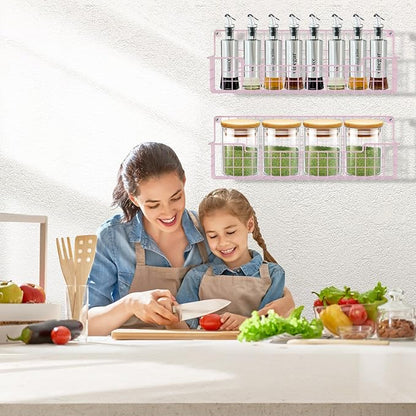 Spice Rack, 4-Pack Seasoning Organizer Wall Mounted for Kitchen Storage Organization, Metal Spice Holder Shelf for Cabinet, Pantry, Pink - Image 8