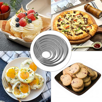 7 Pcs Round Cookie Cutter Set, 6 Pcs Stainless Steel Biscuit Cutter Set(2, 3, 3.5, 4, 5, 6 Inch) with Plastic Dough Scraper Green, Baking Tools for Cookie Biscuit Pastry