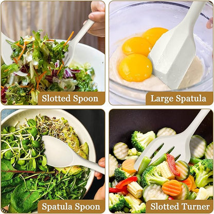 LIANYU 8Pcs Kitchen Cooking Utensils Set, Silicone Utensil Sets, Heat Resistant Kitchen Gadgets Essentials for Nonstick Cookware with Spatula, Spoon, Tuner, Ladle, Dishwasher Safe, White - Image 5