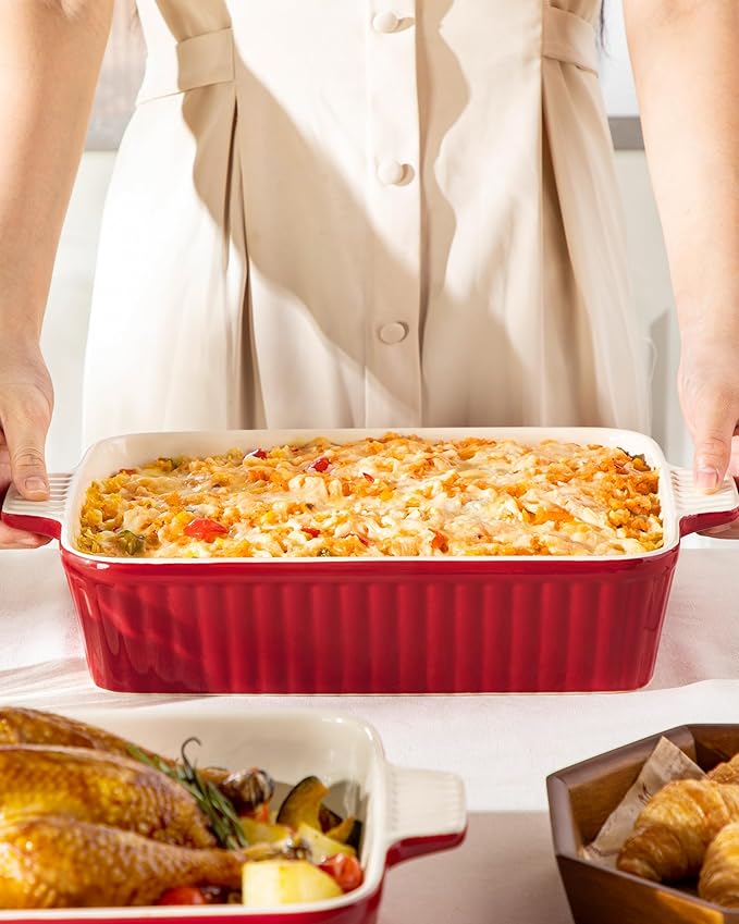 MALACASA 4.4 QT Baking Dish, 9x13 Large Casserole Dish for Oven, Ceramic Baking Pan, Rectangular Lasagna Pan Deep with Handles for Baking, Durable Microwave Oven Safe, Red, Series BAKE-BAKE - Image 8