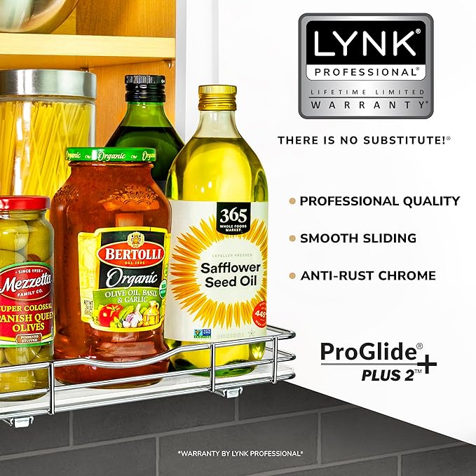 LYNK PROFESSIONAL® Pull Out Spice Organization for Cabinets - 12-3/8 inch Wide – Spice Rack for Inside Cabinets, Slide Out Spice Rack Organizer for cabinet – Pull Out Spice Rack, Sliding 1 Tier Chrome - Image 2