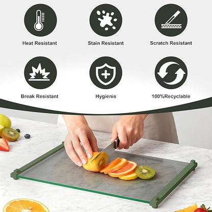 Glass Cutting Boards for Kitchen(12x16" & 12x8"),European Grey Glass Paired with Lemon Green Silicone Grip,No Scratches/Microplastic-Free/Non Toxic,Excellent Gift for Mother's Day and Father's Day