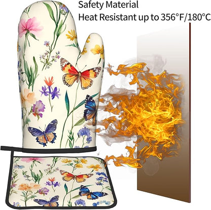 Vintage Floral Oven Mitts and Pot Holders Spring Summer Kitchen Accessories Set of 2 Wildflower Herb Flowers Gloves Potholder for Chef Cooking Baking Grilling BBQ - Image 5