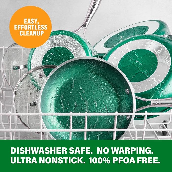 Granitestone 10 Inch Nonstick Frying Pan Skillet, Granite Coated Non Toxic Cooking Pan for Eggs & Omelettes, PFOA Free, Withstands Metal Utensils, Oven Safe to 500°F, Dishwasher Safe, Emerald Green - Image 4
