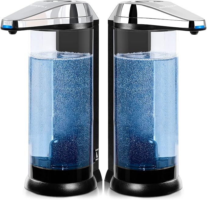 Secura 17oz Automatic Liquid Soap Dispenser, Touchless Battery Operated Hand Soap Dispenser with Adjustable Soap Dispensing Volume Control Dial, Personal Care Dispenser (Chrome-2Pcs) by Secura