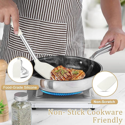 TeamFar Cooking Utensils Set, 5 Pcs Silicone Kitchen Utensils with Stainless Steel Handle, for Nonstick Cookware Flipping Frying Turning Draining, Heatproof & Healthy, Healthy & Easy Clean, White - Image 4