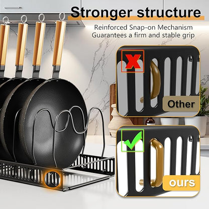 Pots and Pans Organizer Rack for Under Cabinet Expandable Pot Lid holders inside Organizer 10 Adjustable Divider Pan organizer 11.81''-22.85'' Pan lid organizer for cabinet Organizer for Bakeware - Image 6