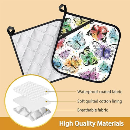 Butterfly Color Pot Holder Set of 2,Heat Resistant Potholders Oven Hot Pads for Kitchen Cooking Baking BBQ