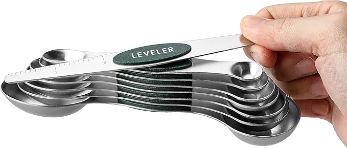 Spring Chef Stainless Steel Magnetic Measuring Spoons Set of 8 with Leveler, Stackable Magnetic Teaspoon & Tablespoon Set, Metal Kitchen Gadgets for Baking & Cooking, Fits in Spice Jars - Pine Green - Image 8