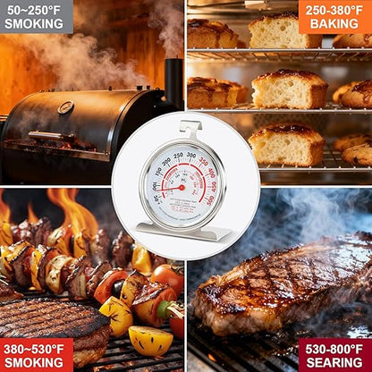 CloudHand Oven Thermometer for Gas/Electric Oven, Oven Temperature Gauge with Hanger&Base, Instant Read Stainless Steel Kitchen Thermometer 20-260°C/50-500°F