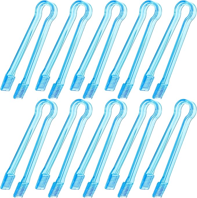 10 Pcs Plastic Buffet Serving Tongs, Clear Blue Kitchen Tongs Mini Serving Utensil Tongs for Food Ice Salad Buffet Barbecue Cookies, 6.3 Inches