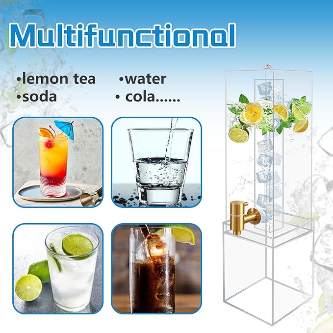 2 Gallon Large Drink Dispenser, Drink Dispenser with Acrylic Stand, Drink Dispensers for Parties with Ice Core, Beverage Dispenser with Airtight Valve for Water, Punch, Juice - Image 7