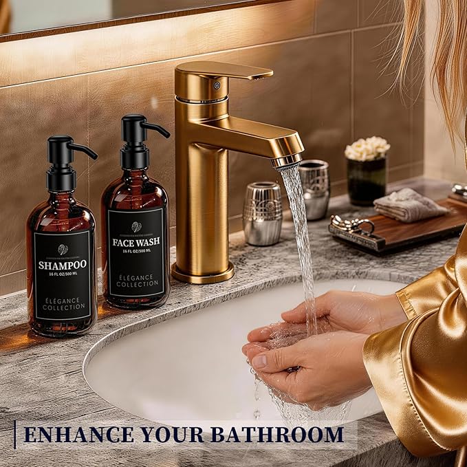 Amber Glass Soap Dispenser for Kitchen Sink and Bathroom - 2 Pack 16oz Slim Profile Bottles with Rust-Proof Stainless Steel Pump, Non-Slip Base & 14 Waterproof Labels for Home Organization - Image 7