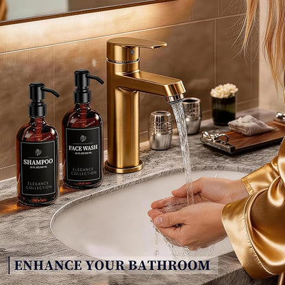 Amber Glass Soap Dispenser for Kitchen Sink and Bathroom - 2 Pack 16oz Slim Profile Bottles with Rust-Proof Stainless Steel Pump, Non-Slip Base & 14 Waterproof Labels for Home Organization - Image 7