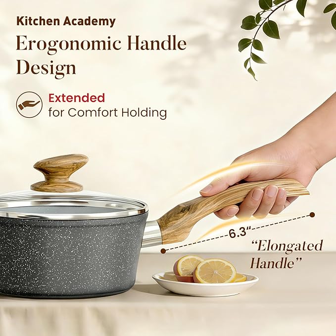 Kitchen Academy Induction Cookware Sets - 12 Piece Gray Cooking Pan Set, Granite Nonstick Pots and Pans Set - Image 5