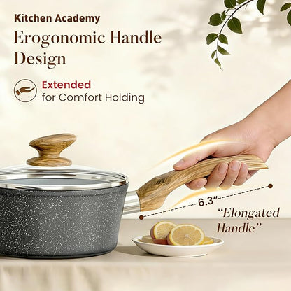 Kitchen Academy Induction Cookware Sets - 12 Piece Gray Cooking Pan Set, Granite Nonstick Pots and Pans Set - Image 5