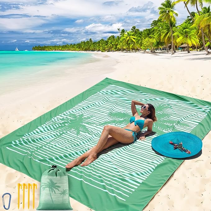 WIWIGO Beach Blanket Waterproof Sandproof Beach Mat 79" X 83"/10'x9'for 2-8 Adults Quick Drying Outdoor Picnic Mat Beach Accessories for Travel, Camping, Hiking by WIWIGO