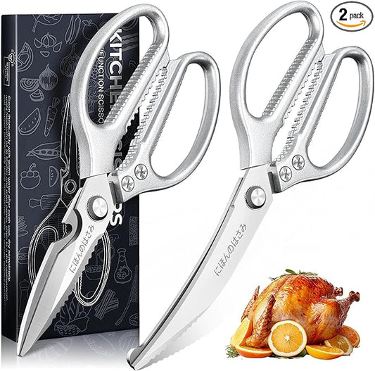 TIJERAS Kitchen Scissors Set Silver - Stainless Steel Kitchen Shears, Sharp Meat Scissors Dishwasher Safe, Heavy Duty Poultry Shears, Japanese Cooking Scissor for Food, Chicken, Gifts for Women by TIJERAS