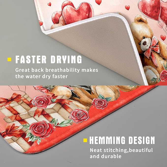 Valentines Day Dish Drying Mat Bear Lover Absorbent Kitchen Drying Mats for Countertops 18 X 16 - Image 3