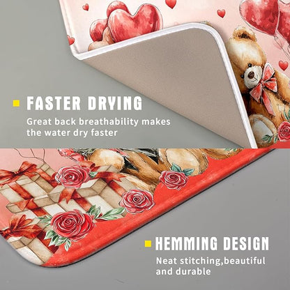 Valentines Day Dish Drying Mat Bear Lover Absorbent Kitchen Drying Mats for Countertops 18 X 16 - Image 3
