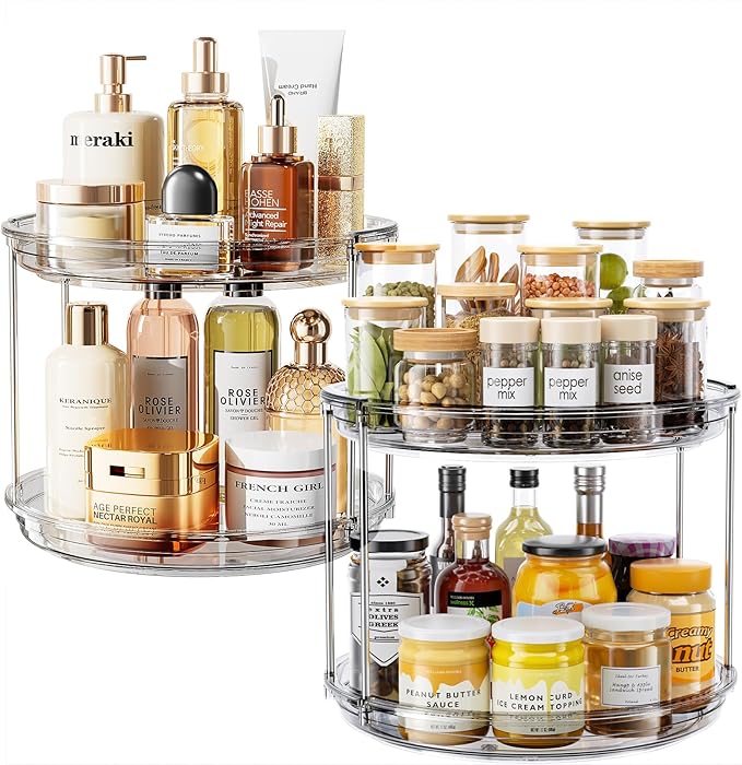 LAMU 2 Pack 2 Tier Lazy Susan Turntable Organizer 10.6'' Rotating Spice Rack Organization for Cabinet, Kitchen, Pantry, Countertop, Bathroom, Vanity, Medicine Cabinet Organizer, Grey by YourHome-OrganizationHelper