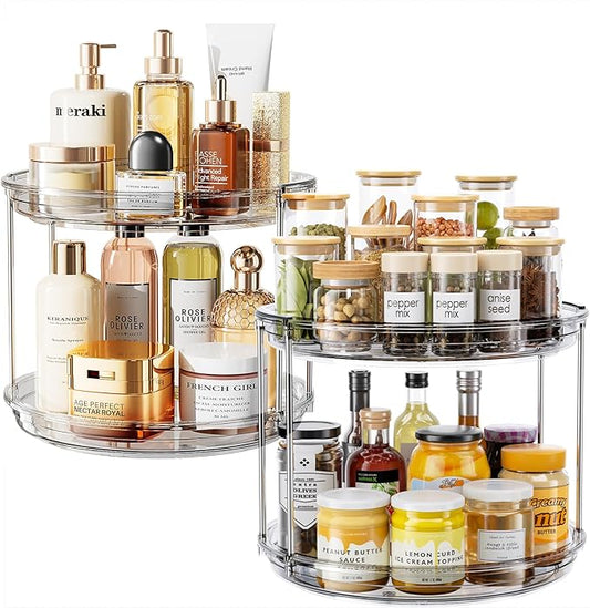 LAMU 2 Pack 2 Tier Lazy Susan Turntable Organizer 10.6'' Rotating Spice Rack Organization for Cabinet, Kitchen, Pantry, Countertop, Bathroom, Vanity, Medicine Cabinet Organizer, Grey by YourHome-OrganizationHelper
