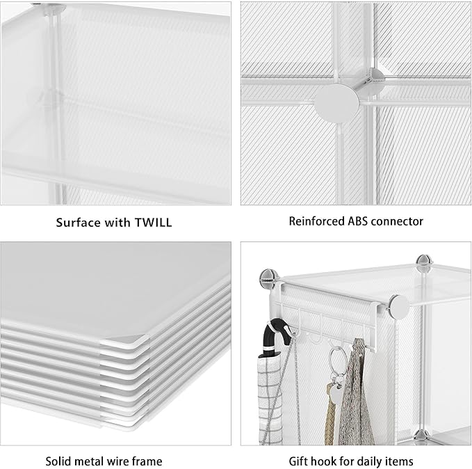 AWTATOS Cube Storage Organizer, Closet Organizers and Storage, 12 Cube Shelves Bookshelf, DIY Stackable Plastic Clothes Organizer Shelving for Bedroom, Home, Transparent Twill - Image 7
