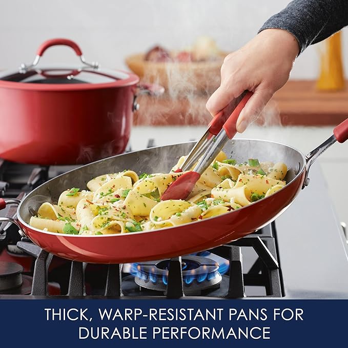 Rachael Ray Cook + Create Nonstick Frying Pan/Skillet with Helper Handle, 14 Inch - Red - Image 4